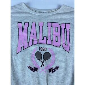 LE LIS Collection Malibu 1990 Tennis Graphic Sweatshirt Light Grey Size L